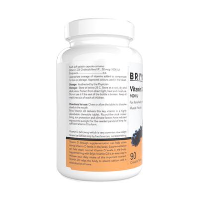 Briyo Vitamin D3 2000 IU Chewable tablets - Natural Grape Flavor 90's - Multi-Vitamins