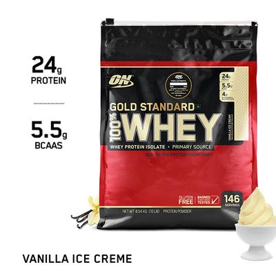 Optimum Nutrition (ON) 100% Whey Gold Standard Powder - Vanilla Ice Cream 10 lb - Whey Proteins