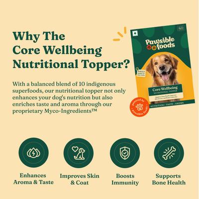 Pawsible Foods Core Wellbeing Nutritional Topper Dog Food Sachets (Pack of 15 x 3.3 g) - Petfood