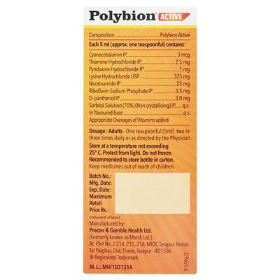 POLYBION ACTIVE New Sugar Free Mango Flavour Syrup 100ml - Supplements-Vam
