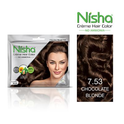 Nisha Creme Hair Color - 7.53 Chocolate Blonde 40 gm - Crème