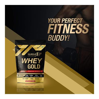 MuscleXP Whey Gold Powder - Double Chocolate Flavour 1 kg + Shaker 1's - Whey Proteins