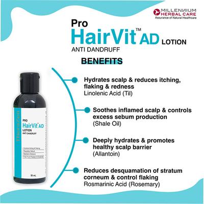 Millennium Herbal Care Pro Hairvit Anti Dandruff Scalp Lotion (Pack of 2 x 50 ml) - Hair Oils