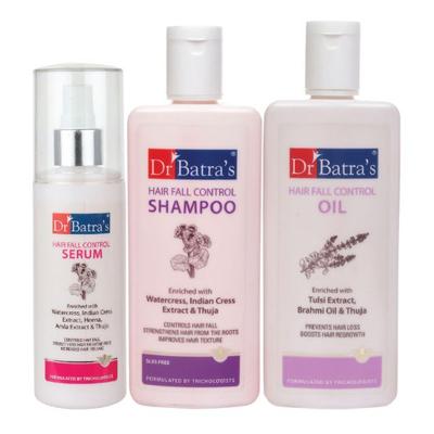 Dr Batra's Hair Fall Control Shampoo 200 ml + Hair Fall Control Oil 200 ml + Hair Fall Control Serum 125 ml - Hair Treatment