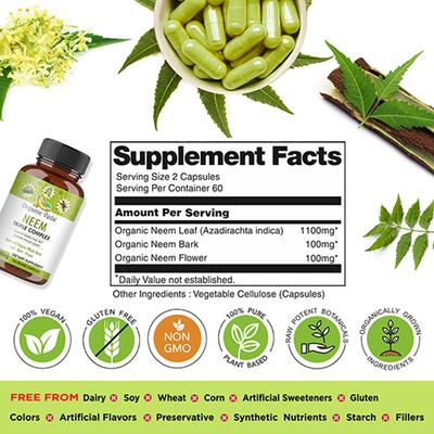 Organic Veda Neem 1000 mg Veg Capsule 120's - Pure Herbs