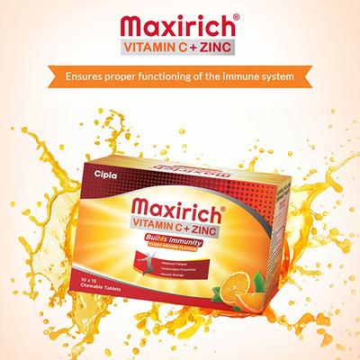Maxirich Vitamin C+ Zinc Chewable Tablets 15's - Vitamin C