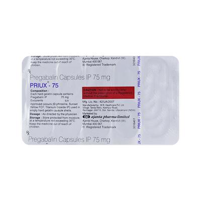 PRIUX 75mg Capsule 10's - Neuropathic Pain-Dru