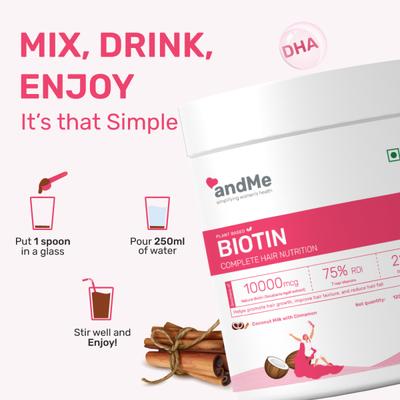 andMe Biotin Powder - Coconut Mix With Cinnamon 150 gm - Hair & Skin