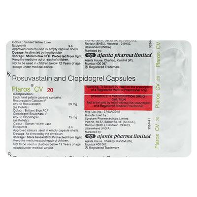 PLAROS CV 20 Capsule 10's - Blood Clot-Ant
