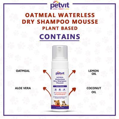 Petvit Oatmeal Waterless Dry Shampoo- -For All Breeds Dogs & Cats 200 ml - Pet Grooming