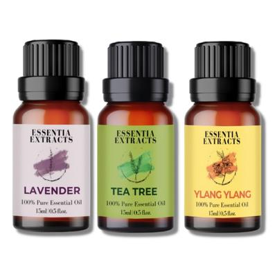 Essentia Extracts Pure Essential Oil Combo (Lavender 15 ml + Tea Tree 15 ml + Ylang Ylang 15 ml) 1 ml - Essential Oils