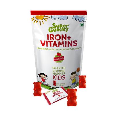 Super Gummy Iron + Vitamins Kids Chewable Supplement - Strawberry Flavour 30's - Calcium And Minerals