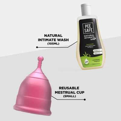 Pee Safe Natural Intimate Wash Liquid 105 ml + Menstrual Cup (S) - Menstrual Cups