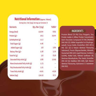 MuscleBlaze Protein Bar - Choco Cranberry (Pack of 6 x 35 gm) - Nutritional Bars