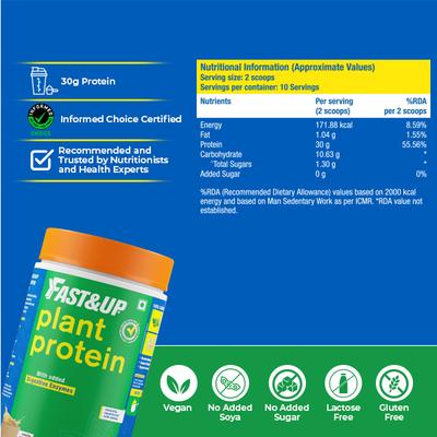 Fast&Up Plant Protein Powder - Vanilla Cupcake Flavour 420 gm - Whey Proteins