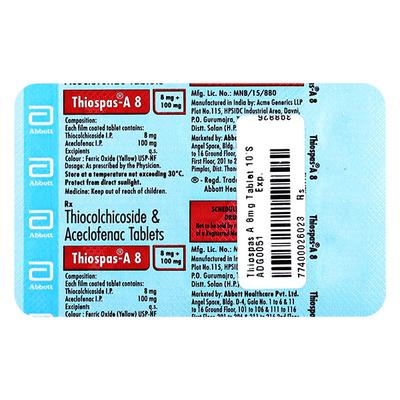 Thiospas A 8mg Tablet 10'S - Muscle Cramps/Spasticity-Mus