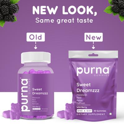 Purna Gummies Melatonin Wild Berry Flavor Gummies for Sleep Well and Reduced Stress 30's - Mental Health