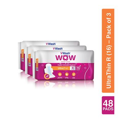 VWash WOW Ultra Thin Sanitary Pad - Regular (Pack of 3 x 16's) - Sanitary Napkins
