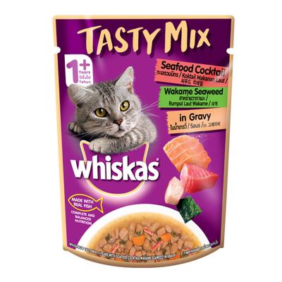 Whiskas Tasty Mix Seafood Wakame Seaweed in Gravy (Pack of 70gm x 12) 840 gm - Petfood