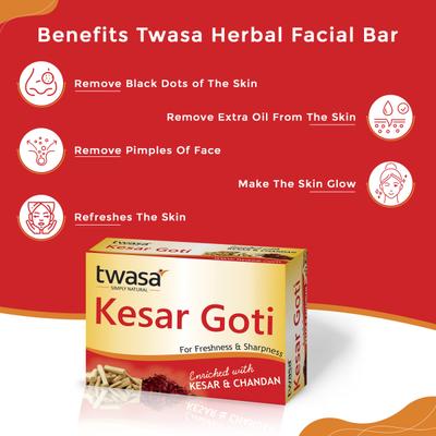 Twasa Kesar Goti Bath Soap - Kesar & Chandan (Pack of 3 x 25 gm) - Soaps