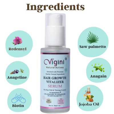 Vigini Natural Actives Hair Growth Vitalizer Serum 30 ml + Hair Growth Vitalizer Oil 100 ml - Hair Serums