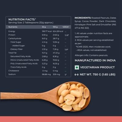 Nutrabay Foods Original Peanut Butter - Chocolate Intense, Creamy 750 gm - Nutritional Bars