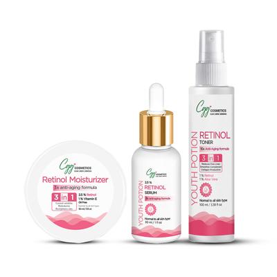 CGG Cosmetics 3 in 1 Retinol Moisturizer 50 ml + Retinol Face Serum 30 ml + Retinol Toner 100 ml - Youth Potion - Face Serum