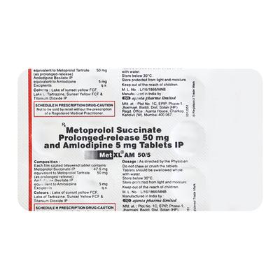 MET XL AM 50/5mg Tablet 15'S - Hypertension-Bet