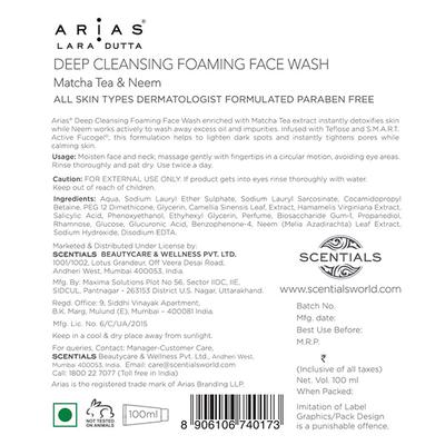 Arias by Lara Dutta Deep Cleansing Foaming Face Wash - Matcha Tea & Neem 100 gm - Face Wash & Cleansers