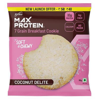 RiteBite Max Protein 7 Grain Breakfast Cookie - Coconut Delite (Pack of 12 x 55 gm) - Nutritional Bars