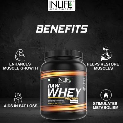 INLIFE Raw Whey Protein Powder - Unflavoured 500 gm - Whey Proteins