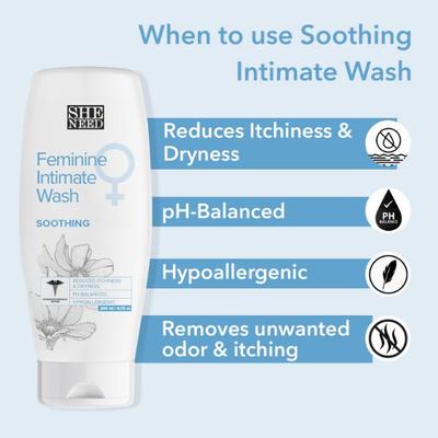 SheNeed Soothing Feminine Intimate Wash 100% Natural With Aloe Vera, Olive Oil & Tree Tea Oil 200 ml - Intimate Care