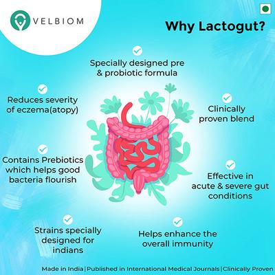 Velbiom Lactogut Pre & Probiotic Veg Capsule (3 x 10's) - Digestive Health