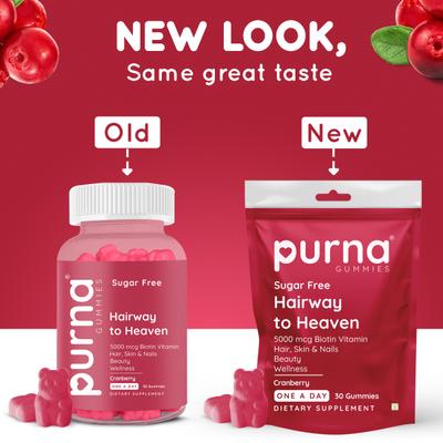 Purna Gummies Sugar Free Biotin Cranberry Flavour Gummy for Hair, Nails and Skin, 1 Daily 30's - Hair & Skin