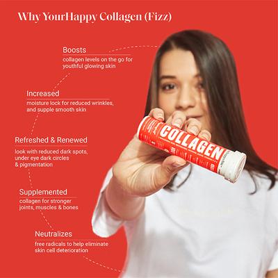 YourHappyLife Collagen Fizz with 1500 MG Korean Marine Collagen Peptides, Hyaluronic Acid, Biotin for Youthful Skin - Hair & Skin