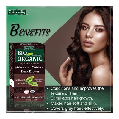 Indus Valley Bio Organic Herbal Henna Hair Colour Powder - Dark Brown 100 gm - Personal Care (Ayush)