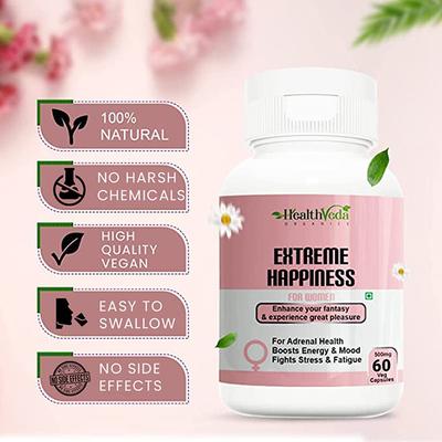 Health Veda Extreme Happiness 500 mg Veg Capsule for Women 60's - Herbal Dietary Supplement