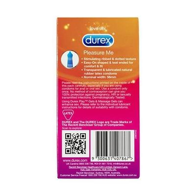 Durex Pleasure Me Ribbed & Dotted Condoms 10's - Plain/Flavoured Condoms