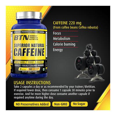 BTN Superior Natural Caffeine Veg Capsule 90's - Herbal Dietary Supplement