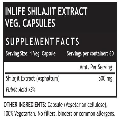 Inlife Shilajit Extract 500 mg Veg Capsule 60's - Asphaltum - Sexual Care