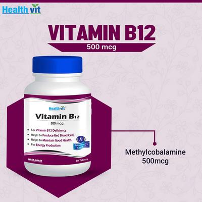 HealthVit Vitamin B12 500 mcg Tablets 60's - Multi-Vitamins