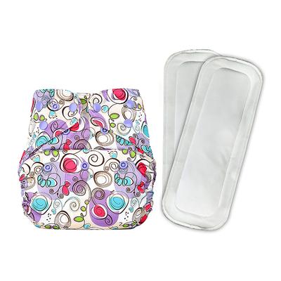 Bumberry Reusable Diaper Cover (2-36 Months) with 2 Wet Free Inserts - Violet Print - Diapers & Wipes
