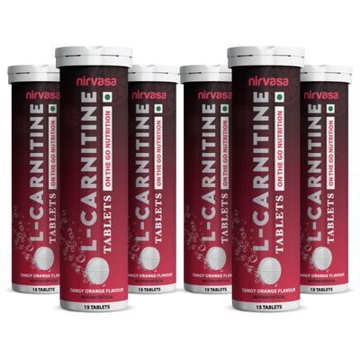 Nirvasa L Carnitine Effervescent Tablet - Tangy Orange Flavour (Pack of 6 x 60's) 1's - General Health