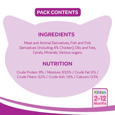 Whiskas Kitten Chicken in Gravy (Pack of 85gm x 12) 1020 gm - Petfood