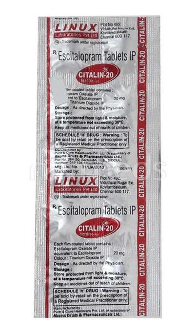 Citalin 20mg Tablet 10'S - Depression-Ant