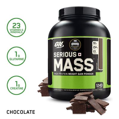Optimum Nutrition (ON) Serious Mass Powder - Chocolate Flavour 6 lb - Workout Essentials