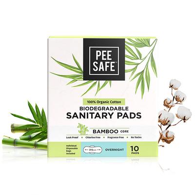 Pee Safe 100% Organic Cotton Biodegradable Sanitary Pads (Overnight) 10's - Sanitary Napkins