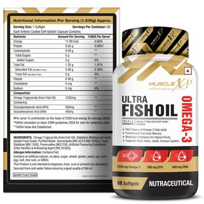 MuscleXP Ultra Fish Oil Triple Strength Omega 3 Capsule 60's - Omega Fish Oil Fatty Acids