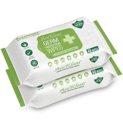 AroKleen Germ Protection Wipes (150 mm x 200 mm) (Pack of 2 x 48's) 1's - Facial Wipes & Tissues