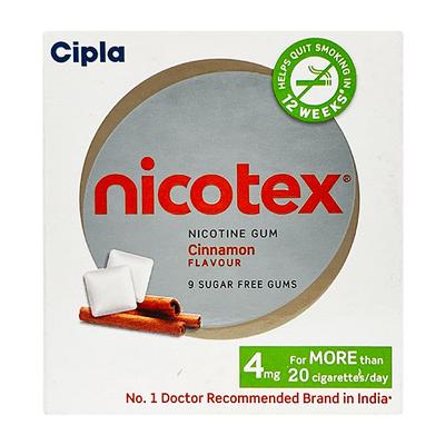 Nicotex Cinnamon Flavour Sugar Free 4mg Chew Gum Tablet 9'S - Smoking cessation